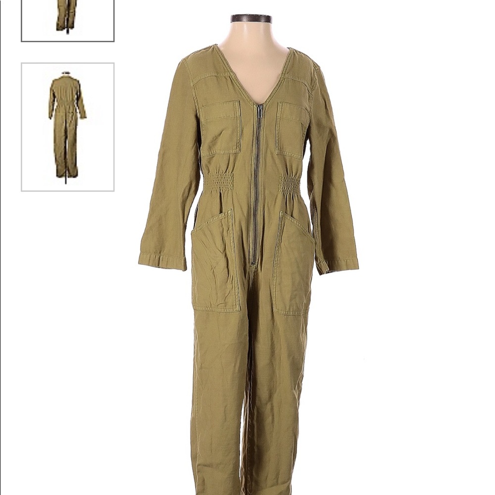 Madewell like new zippered canvas jumpsuit in moss green khaki.